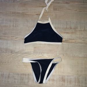 blue and white halter bikini